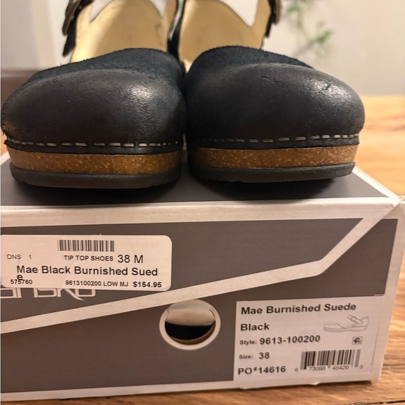 Dansko Black Buckle Strap Mae Burnished Suede wedge shoes 38 NIB - Picture 3 of 6